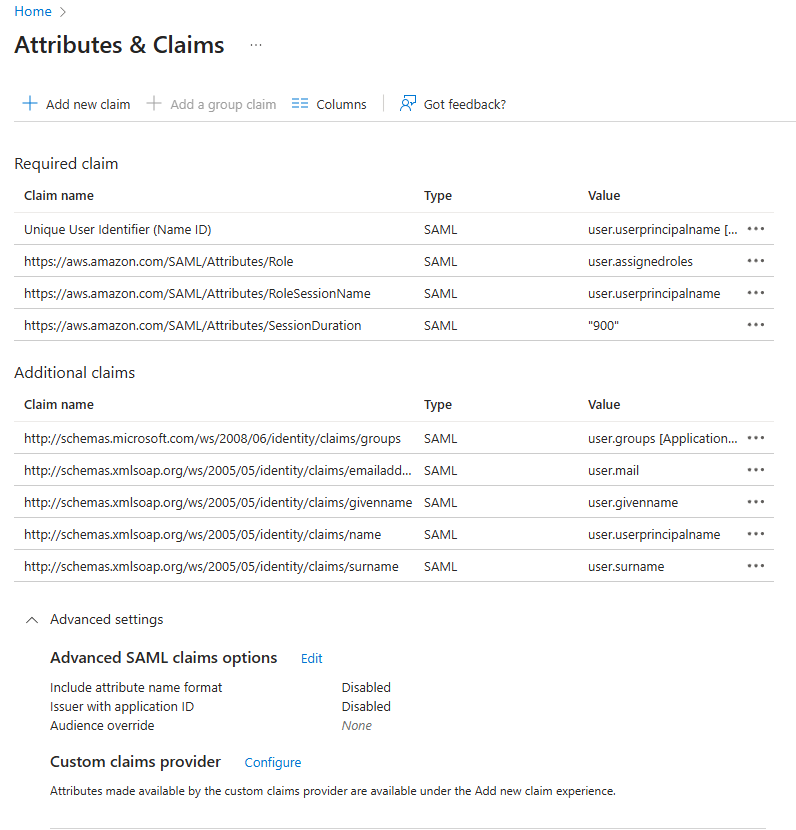 Claims Settings