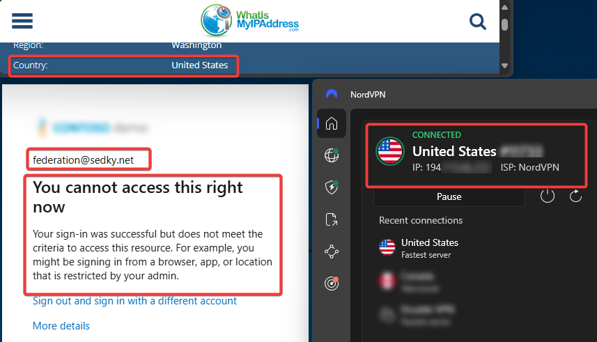 Blocked Access from Untrusted Location
