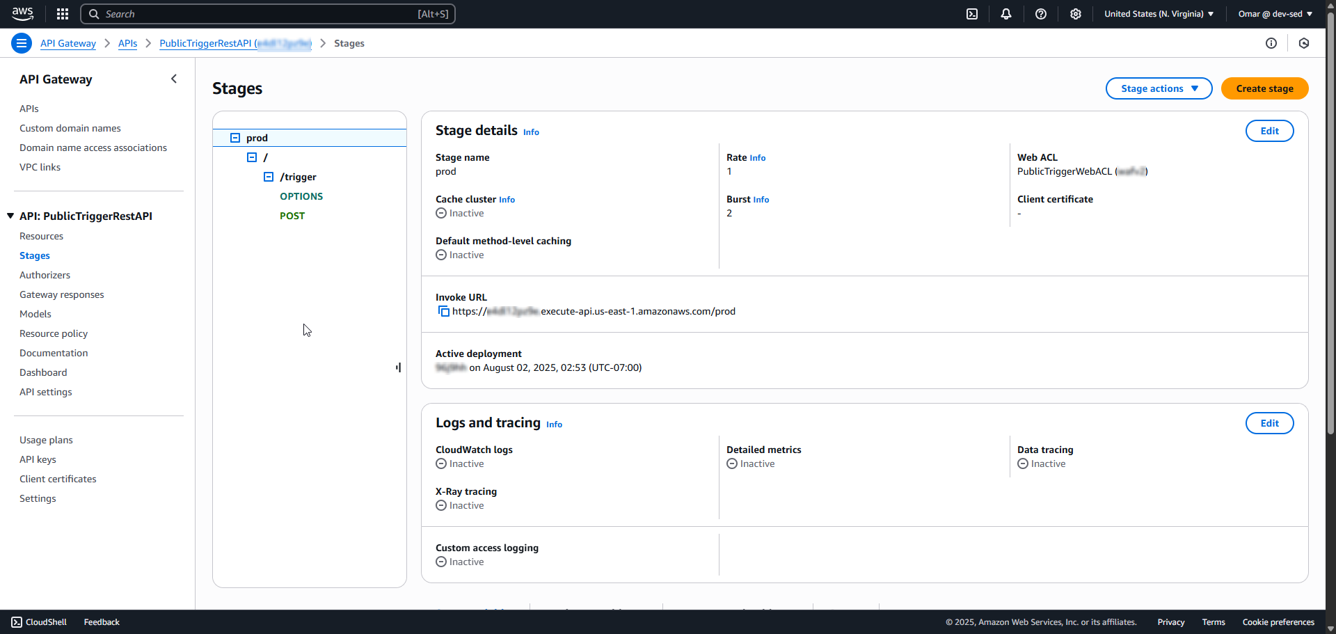 API Gateway Stage Prod URL