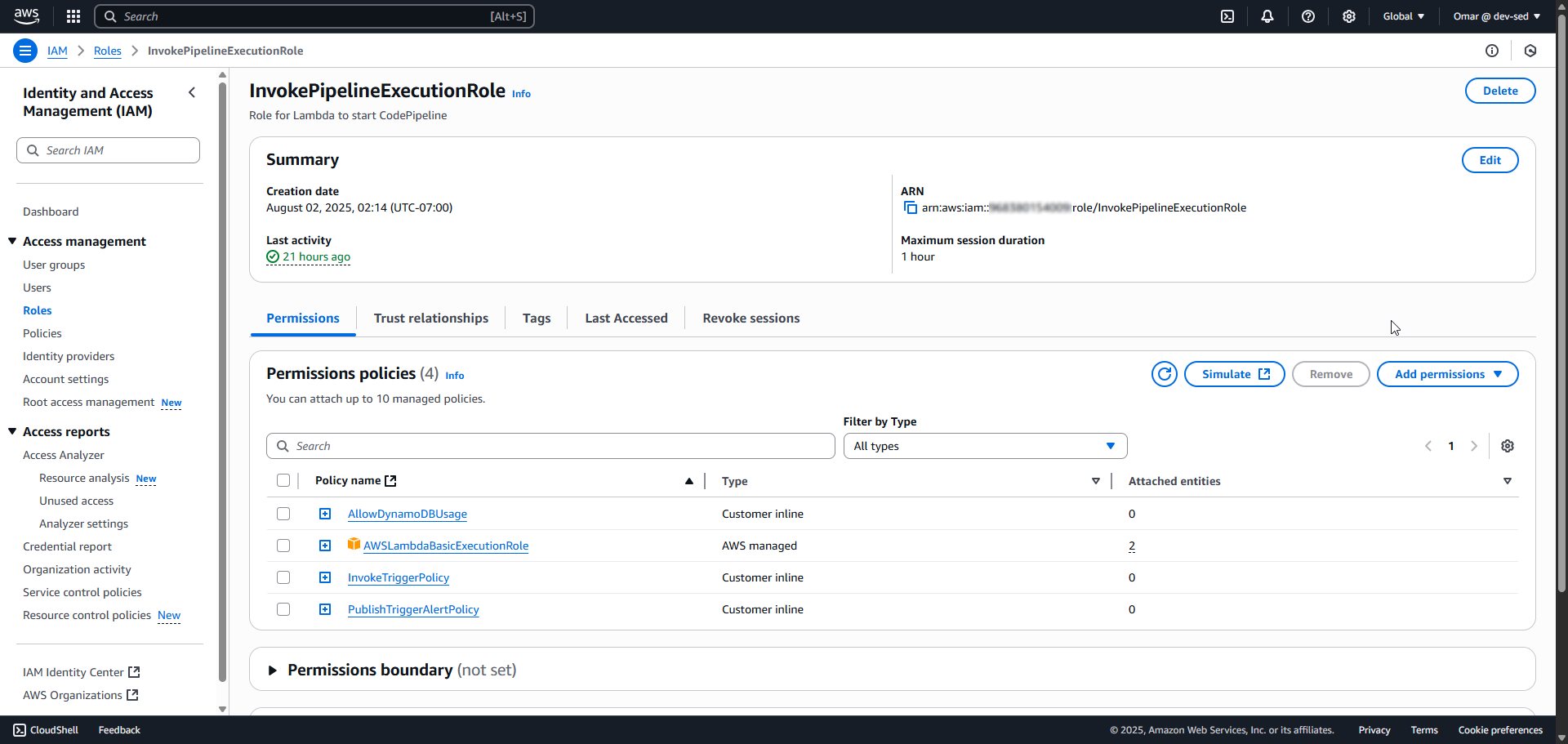 Lambda Execution Role Inline Policies