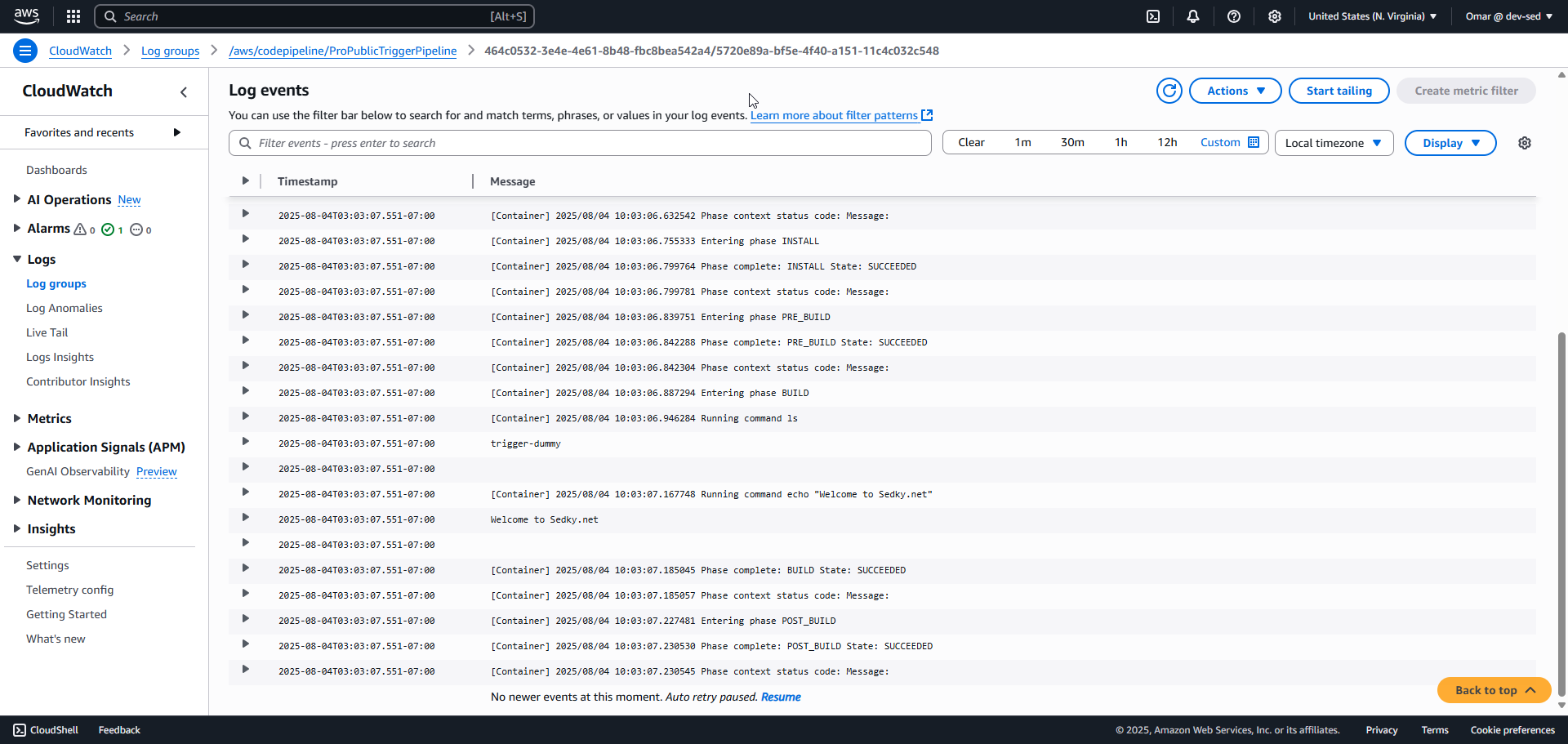 CloudWatch Log Success