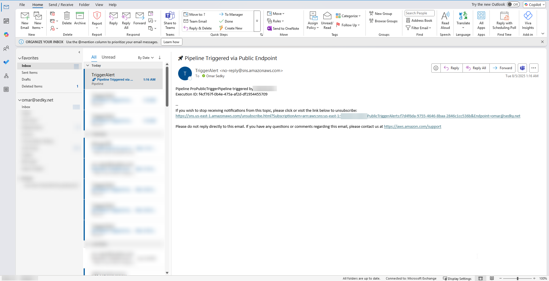 SNS Email Received